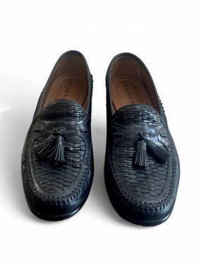 VTG Men’s Domani Black Leather Basket Weave Tassel Loafers Size US 9.5